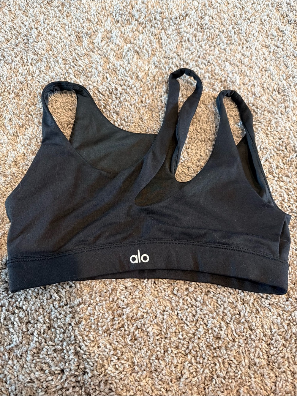 ALO Yoga Peak Black Sports Bra with Asymmetrical Racerback